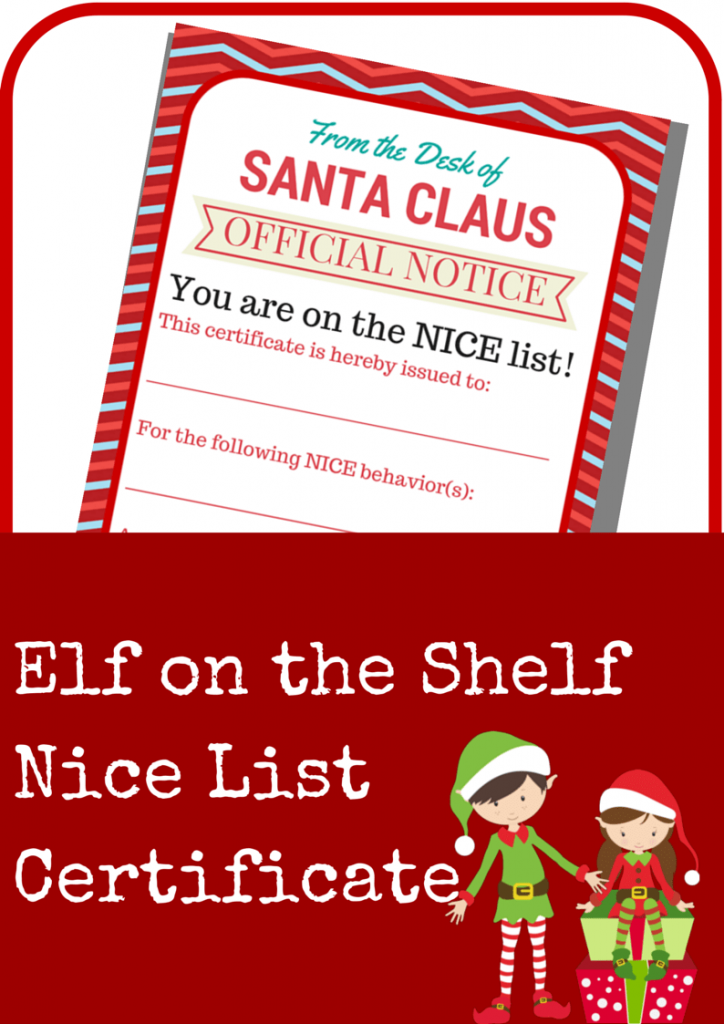 Elf On The Shelf Nice List Certificate Printable A Grande Life