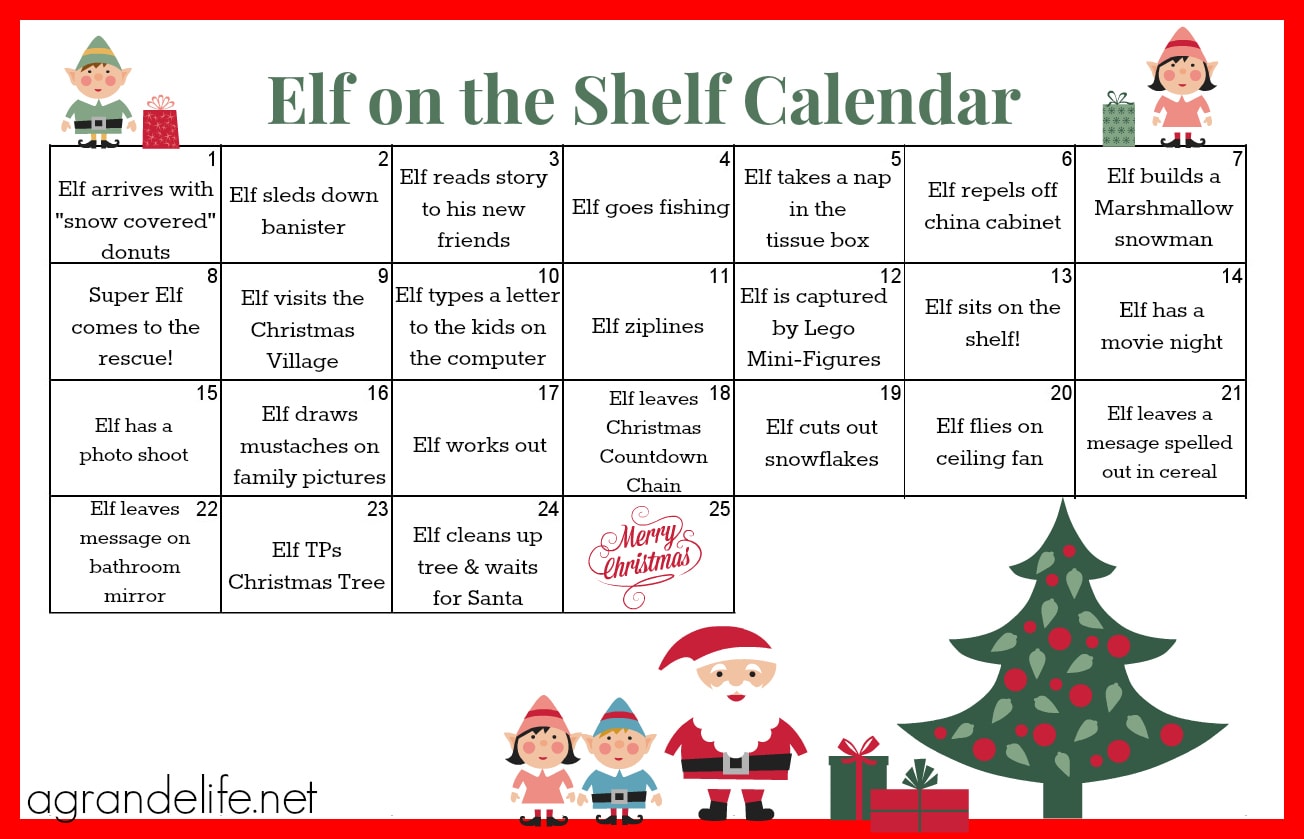 elf on the shelf calendar