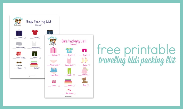 free printable traveling kids packing list